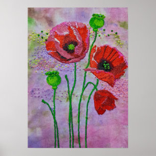 Rode klaproos bloemen textiel kunstprint Kleurri Poster