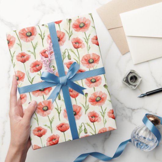 Rode Klaproos Bloemen Verjaardag Cadeaupapier (Geschenken)