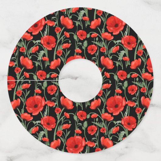 Rode klaproos bloemen wijnglaslabel (Voorkant)
