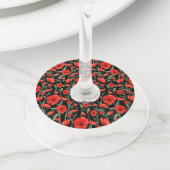 Rode klaproos bloemen wijnglaslabel (Dichtbij)