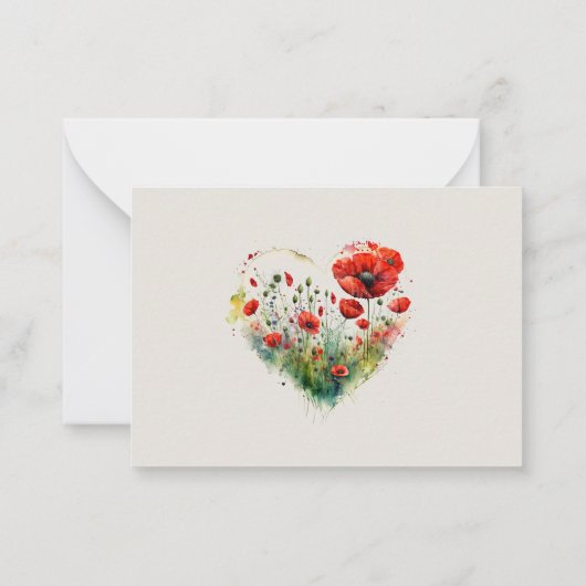 Rode klaproos bloemenmonogram notitiekaartje (Achterkant)