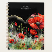 Rode klaproos bloemenmonogram planner (Voorkant)