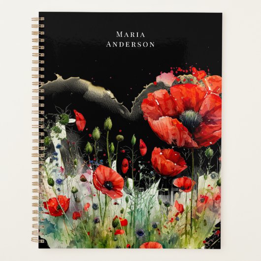 Rode klaproos bloemenmonogram planner (Voorkant)