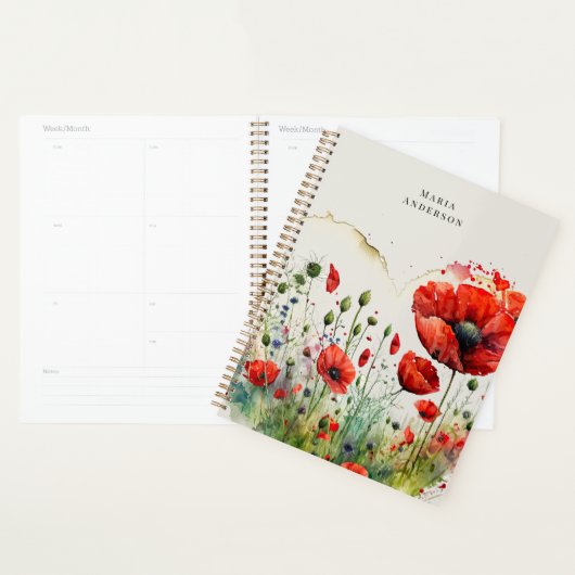 Rode klaproos bloemenmonogram planner (Display)