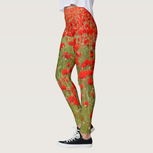 Rode klaproos bloemenveld strik leggings (Links)
