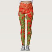 Rode klaproos bloemenveld strik leggings (Voorkant)