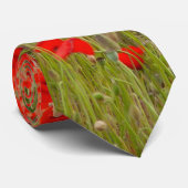 Rode klaproos bloemenveld strik stropdas (Opgerold)