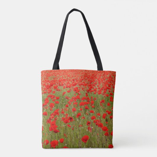 Rode klaproos bloemenveld strik tote bag (Achterkant)