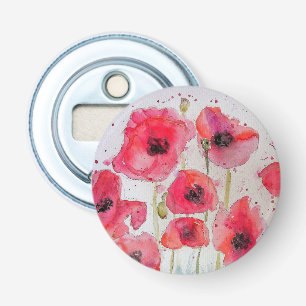 Rode klaproos bloemig bloempatroon papieren feestb button flesopener