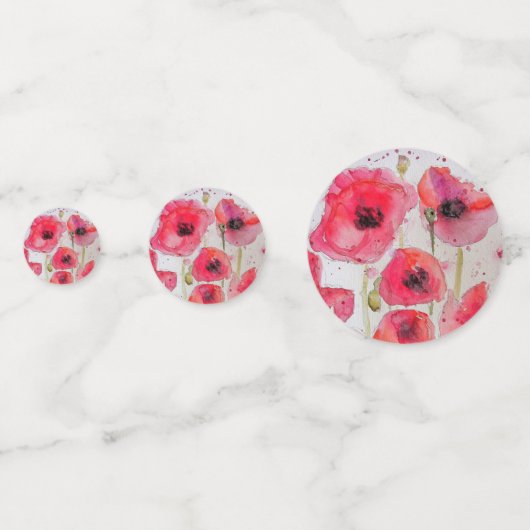 Rode klaproos bloemig bloempatroon papieren feestb confetti (Achterkanten)