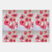Rode klaproos bloemig bloempatroon papieren feestb inpakpapier vel (Voorkant 3)