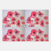 Rode klaproos bloemig bloempatroon papieren feestb inpakpapier vel (Voorkant 2)