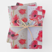 Rode klaproos bloemig bloempatroon papieren feestb inpakpapier vel (In situ)