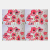 Rode klaproos bloemig bloempatroon papieren feestb inpakpapier vel (Voorkant)