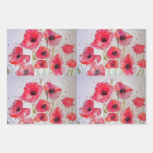 Rode klaproos bloemig bloempatroon papieren feestb inpakpapier vel (Voorkant)