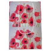 Rode klaproos bloemig bloempatroon papieren feestb medium cadeauzakje (Achterkant)