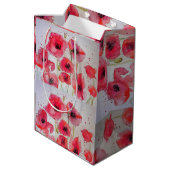 Rode klaproos bloemig bloempatroon papieren feestb medium cadeauzakje (Achterkant Gekanteld)