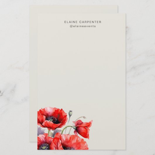 Rode klaproos bloemige monogram briefpapier (Voorkant / Achterkant)