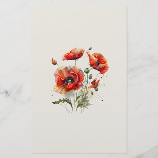 Rode klaproos bloemige monogram briefpapier (Achterkant)