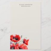 Rode klaproos bloemige monogram briefpapier (Voorkant)