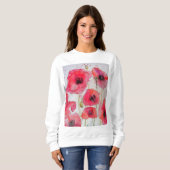 Rode Klaproos bloemige Watercolor Kunst Bloem Patr Trui (Voorkant volledig)