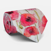 Rode klaproos bloemige waterverf bloem heren strop stropdas (Opgerold)