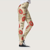 Rode klaproos bloemmotief leggings (Rechts)