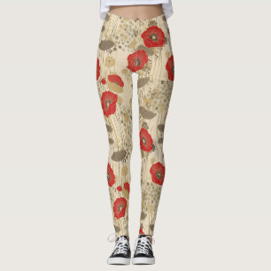 Rode klaproos bloemmotief leggings