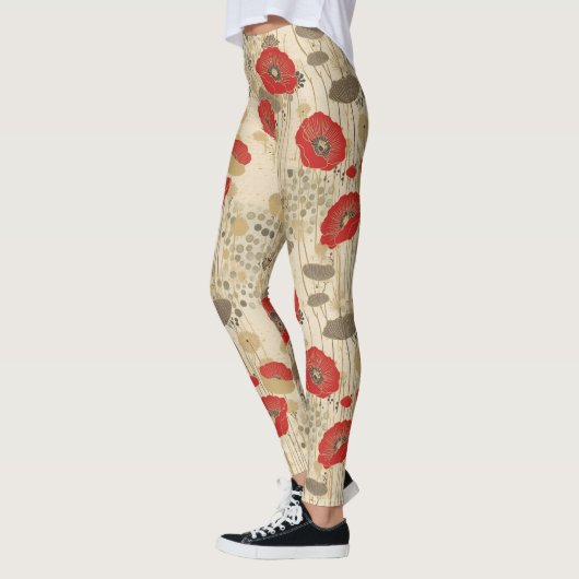 Rode klaproos bloemmotief leggings (Links)