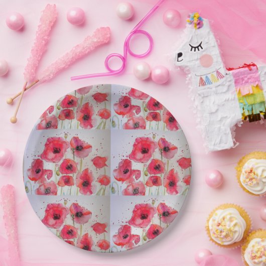 Rode klaproos bloempatroon papieren feestbord papieren bordje (Feest)