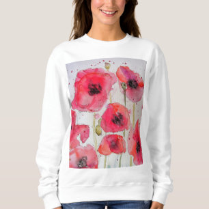 Rode klaproos bloemschildering in watercolor bloem trui