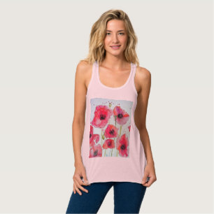 Rode klaproos bloemschildering in waterverf bloemp tanktop