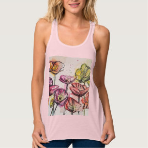 Rode Klaproos bloemschildering in waterverftechnie Tanktop