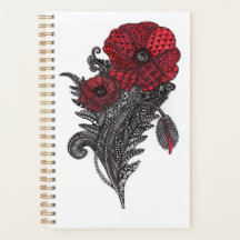 Rode klaproos botanische lijnenkunst weekplanner