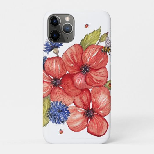 Rode Klaproos en Blauwe Korenbloem Aquarel Case-Mate iPhone Case (Achterkant)