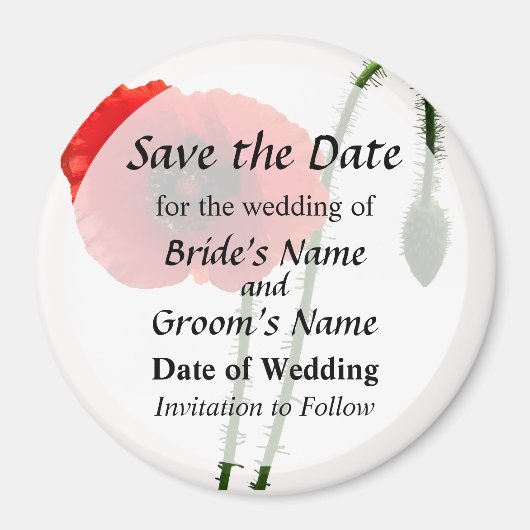 Rode Klaproos en Knop Save the Date Magneet (Voorkant)