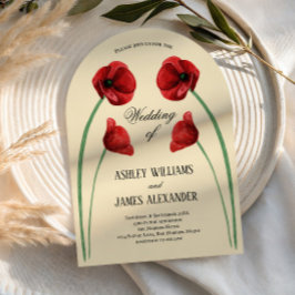 Rode Klaproos Gebogen Bloemen Moderne Trouwdag Kaart