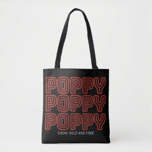 Rode klaproos groeit wild vrij bloemlettertype tote bag