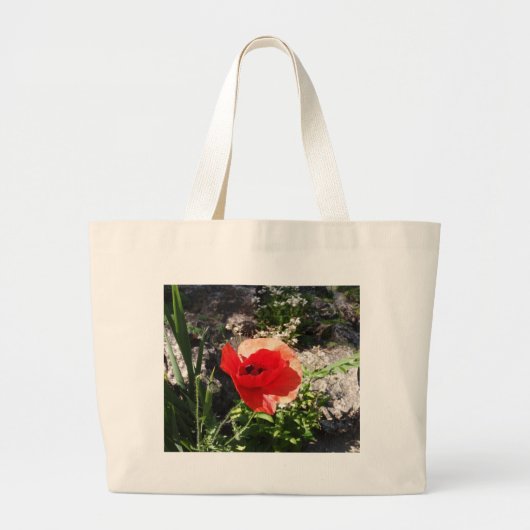 Rode klaproos grote tote bag (Voorkant)