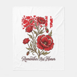 Rode Klaproos Herinner en Eer Vintage Herdenkings Fleece Deken