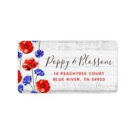 Rode Klaproos & Korenbloem Landelijke Houten Bloem Etiket