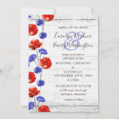 Rode klaproos & korenbloem rustiek hout bloemenbru kaart (Voorkant)