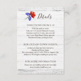 Rode klaproos & korenbloem rustieke details / rout informatiekaartje