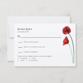 Rode klaproos moderne trouwuitnodiging,  RSVP kaartje