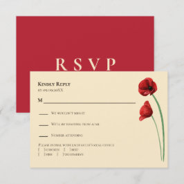 Rode klaproos moderne trouwuitnodiging,  RSVP kaartje