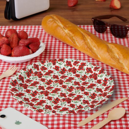 Rode klaproos ontwerp papieren bordje (Picknick)