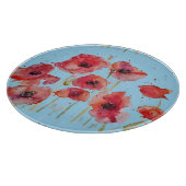 Rode klaproos op blauwe aquarel klaprozen decorati snijplank (Hoek)