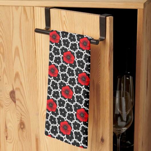 Rode Klaproos op Goth Bloemen Theedoek (Derde Gevouwen)