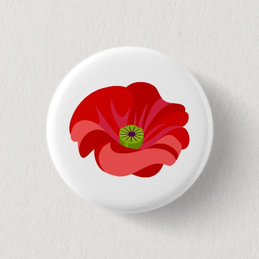 Rode klaproos op wit ronde button 3,2 cm (Voorkant)