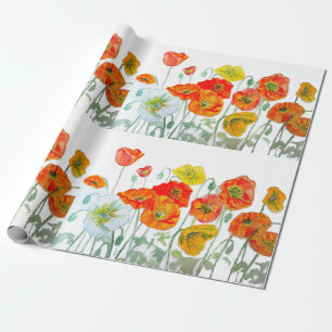 Rode Klaproos Papavers Feest Watercolor Inpakpapie Cadeaupapier